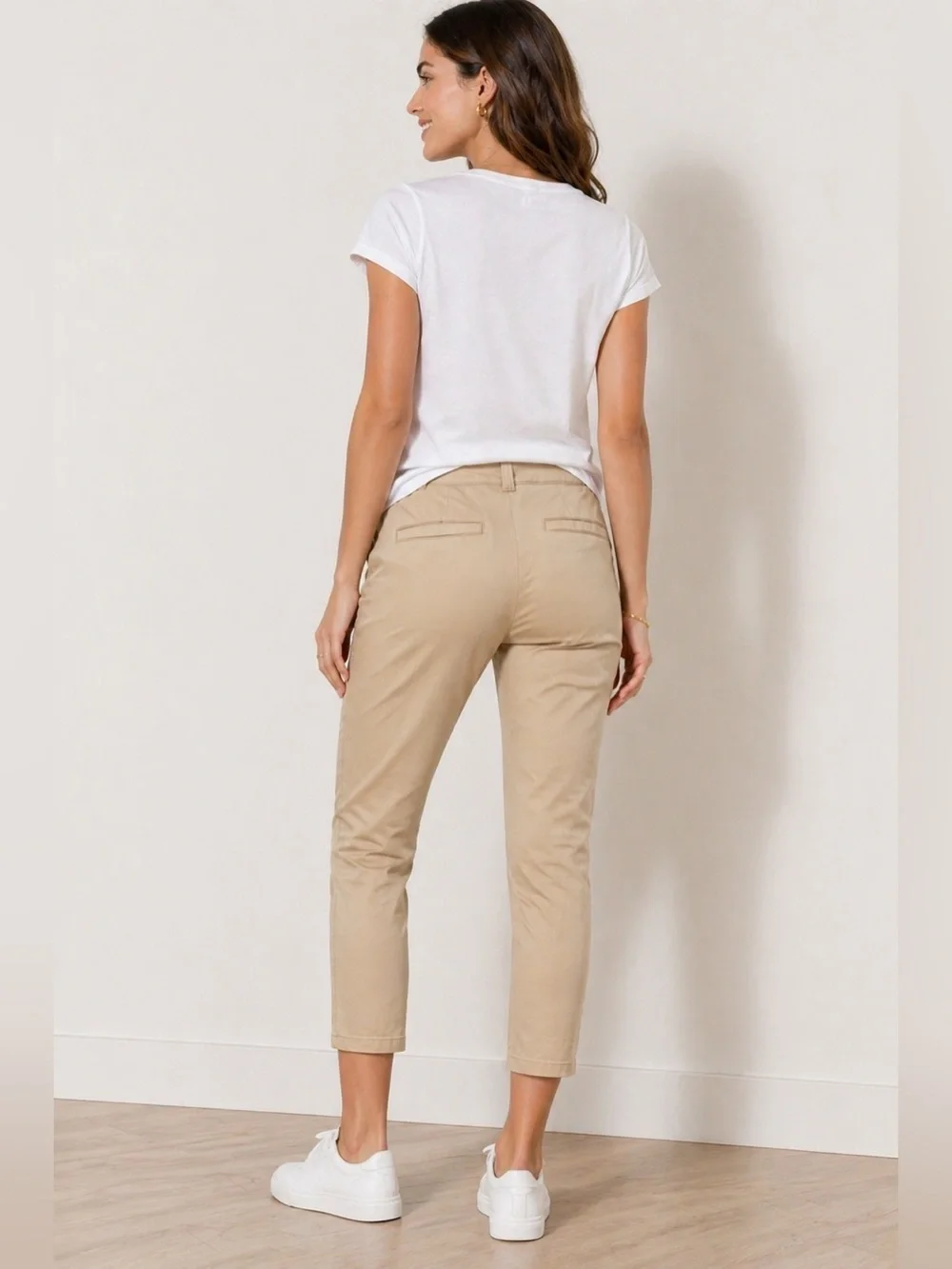 .n.a Cropped Khaki Pants Women Size 2 Stretch Ankle Career Casual Tan Chino